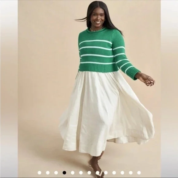 La Ligne x Sakara Mini Marina Striped Cotton Sweater in Kelly Green White, XL - Picture 3 of 11